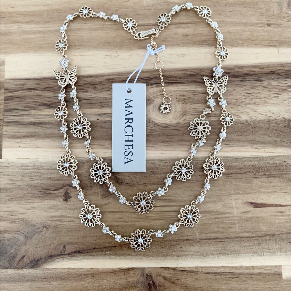 Marchesa lace flower and butterfly double strands necklace jewelry NWT